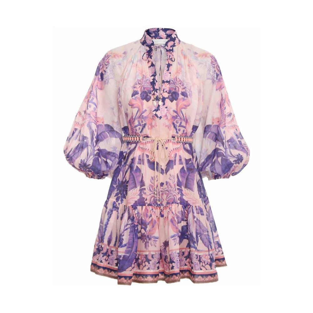 ZIMMERMANN Purple Palm Lyre Billow Mini Dress Size 0 / US Small
